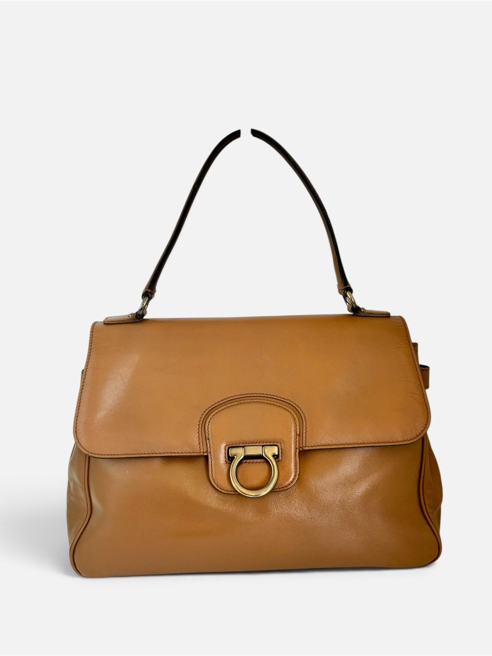 Salvatore Ferragamo Caramel Leather Top-Handle Satchel with Gold Hardware